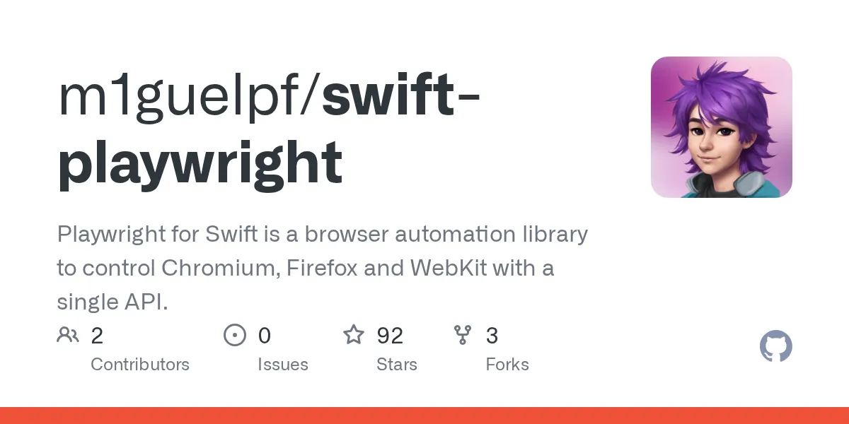 GitHub - m1guelpf/swift-playwright: Playwright for Swift is a browser automation library to control Chromium, Firefox and WebKit with a single API.